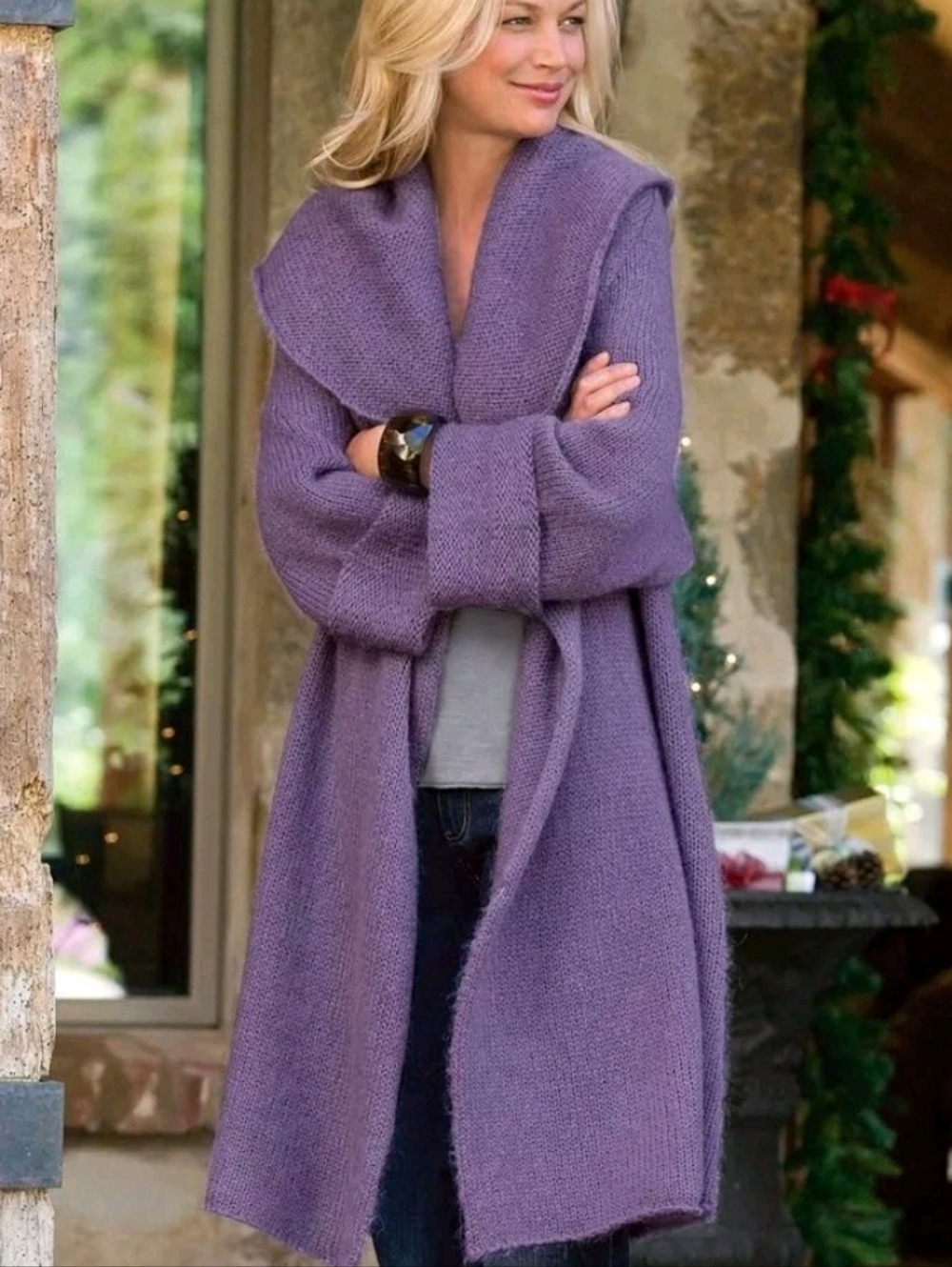 Soft Surroundings Telluride Topper Cardigan Sweater M Purple Wool Mohair